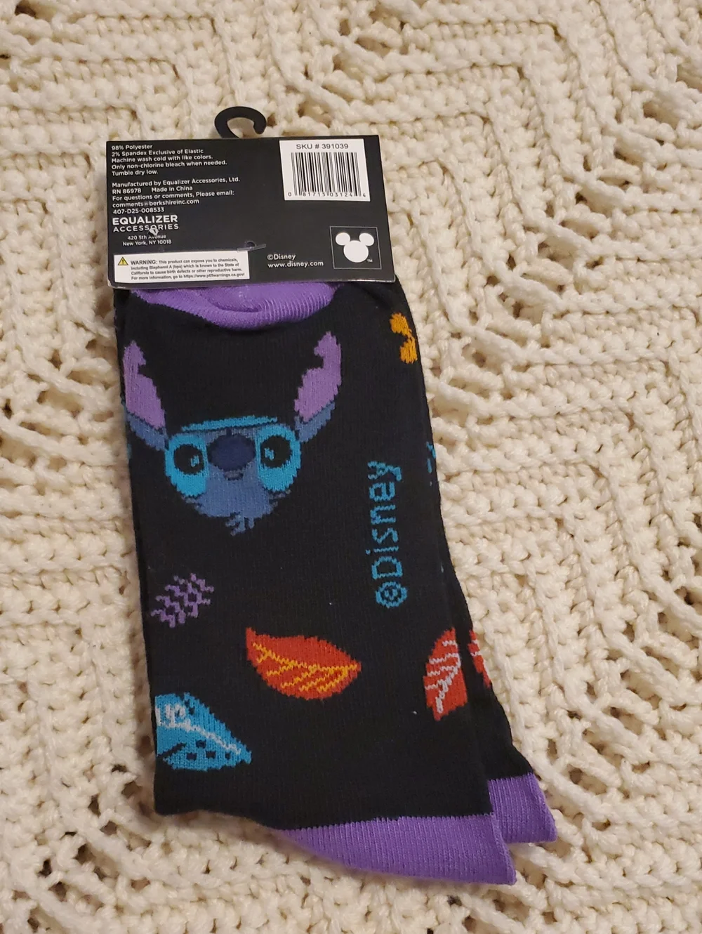 Disney Lilo & Stitch Black And Purple Crew Socks NEW Size 9-13
